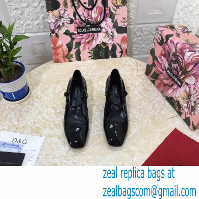 Dolce & Gabbana Heel 6.5cm Patent Leather Mary Janes Black with DG Karol Heel 2021